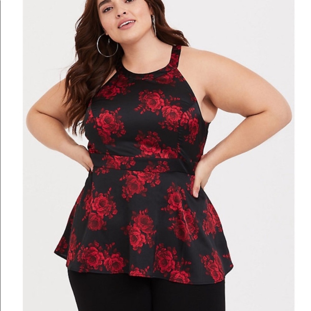 SOLD-Torrid Plus Size Floral Peplum Shirt
